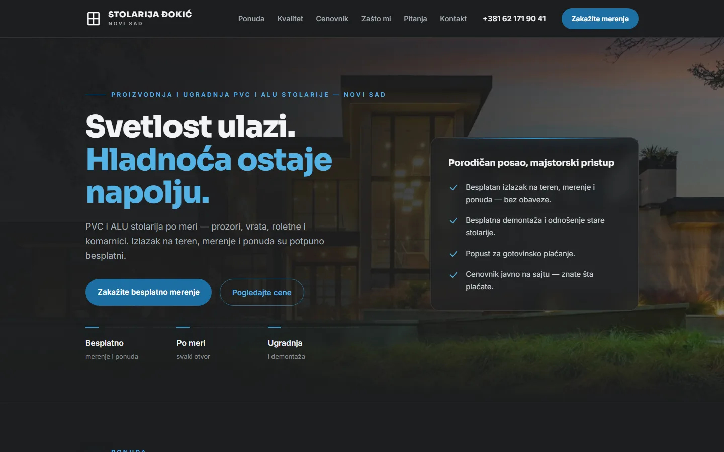 Izrada sajta za Stolariju Đokić — PVC i ALU stolarija sa kalkulatorom cena